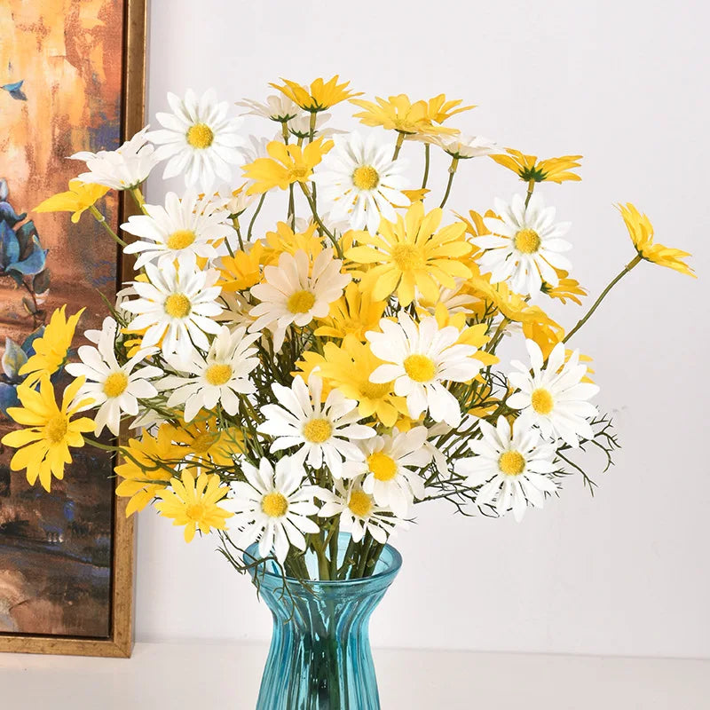 3/5/10 pçs artificial branco margarida buquê de flores diy vaso casa jardim sala estar decoração festa casamento seda falso flores