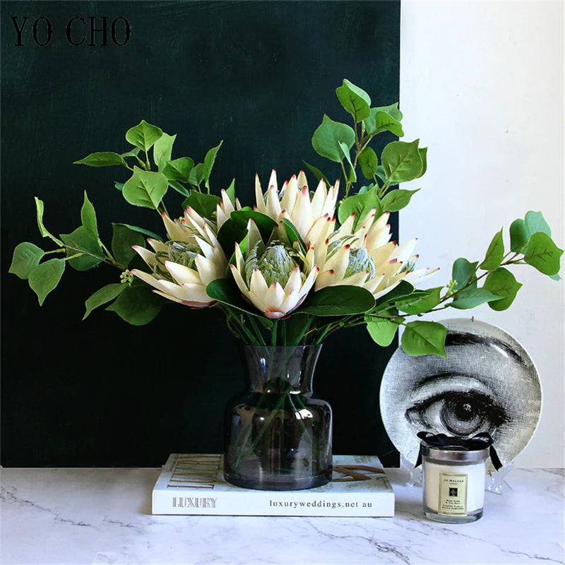Flower King Protea, DIY Arranjo De Flores, Falso Imperador Flores, Branco, Festa Em Casa, Casamento Decoração De Mesa