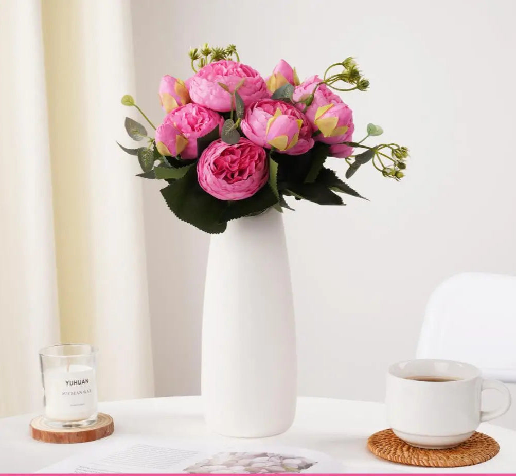 Buquê de Rosas e Peônias de Seda - Elegância Floral