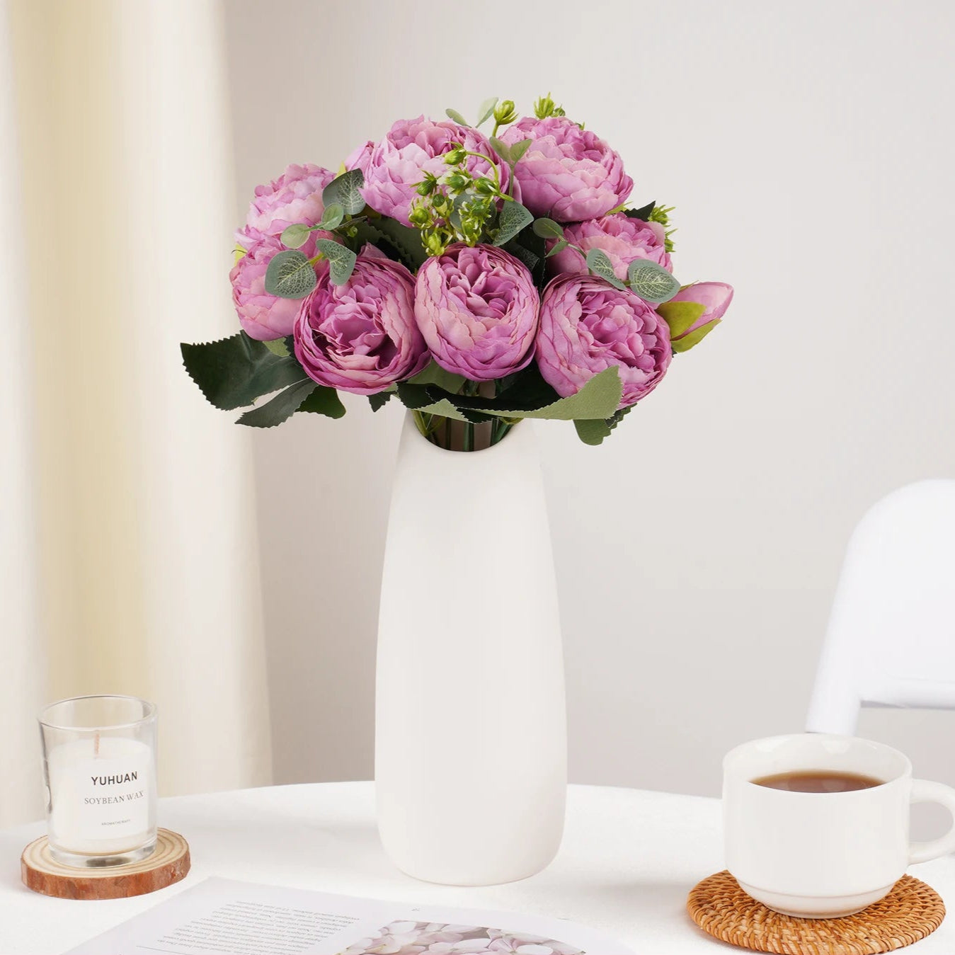 Buquê de Rosas e Peônias de Seda - Elegância Floral