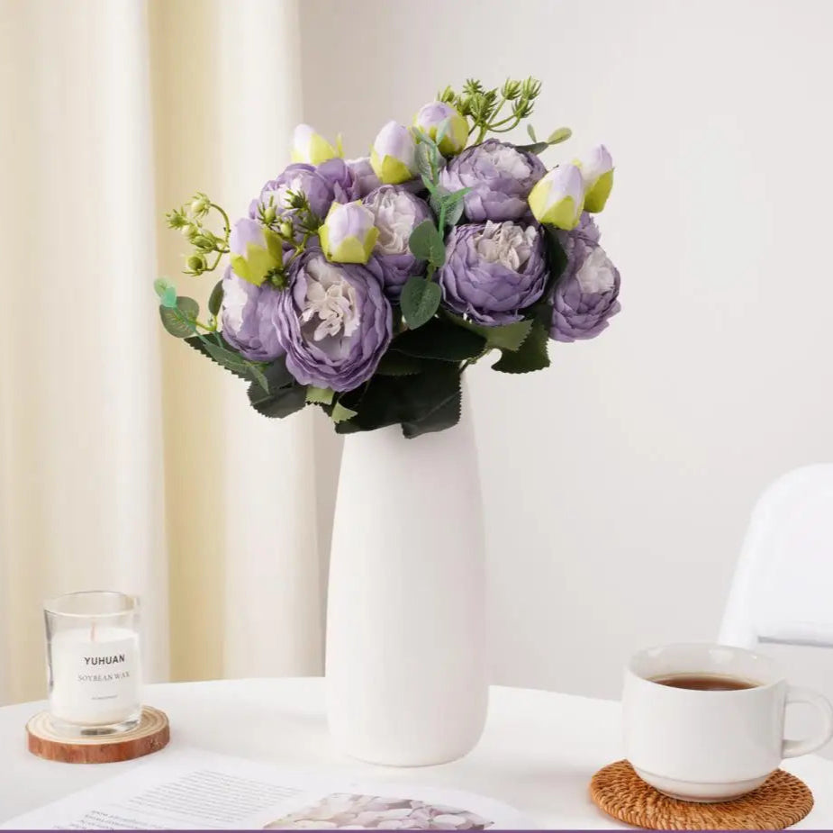Buquê de Rosas e Peônias de Seda - Elegância Floral