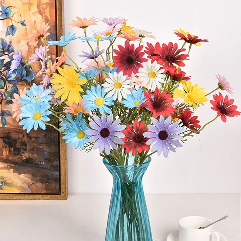 10 pçs artificial branco margarida buquê de flores vaso casa jardim sala estar decoração festa casamento seda falso flores