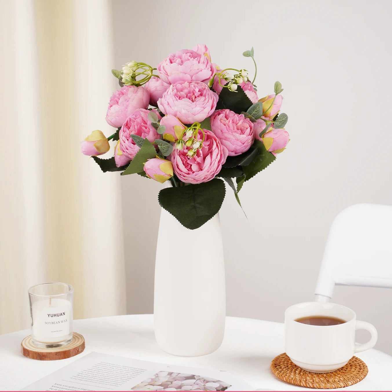 Buquê de Rosas e Peônias de Seda - Elegância Floral