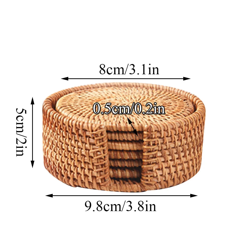 Conjunto de Porta-Copos de Rattan Elegante - 6 Peças