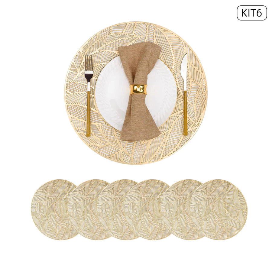 Jogo Americano Redondo Dourado Kit com 6 - Elegância Dourada