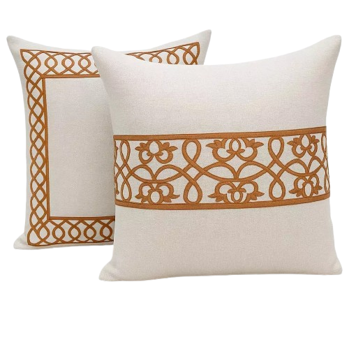 Kit 2 Capas de Almofada em Linho e Veludo Terracota com Faixa