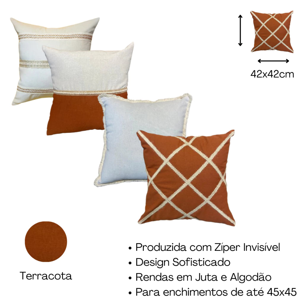 Kit 4 Capas de Almofada Boho em Linho e Algodão