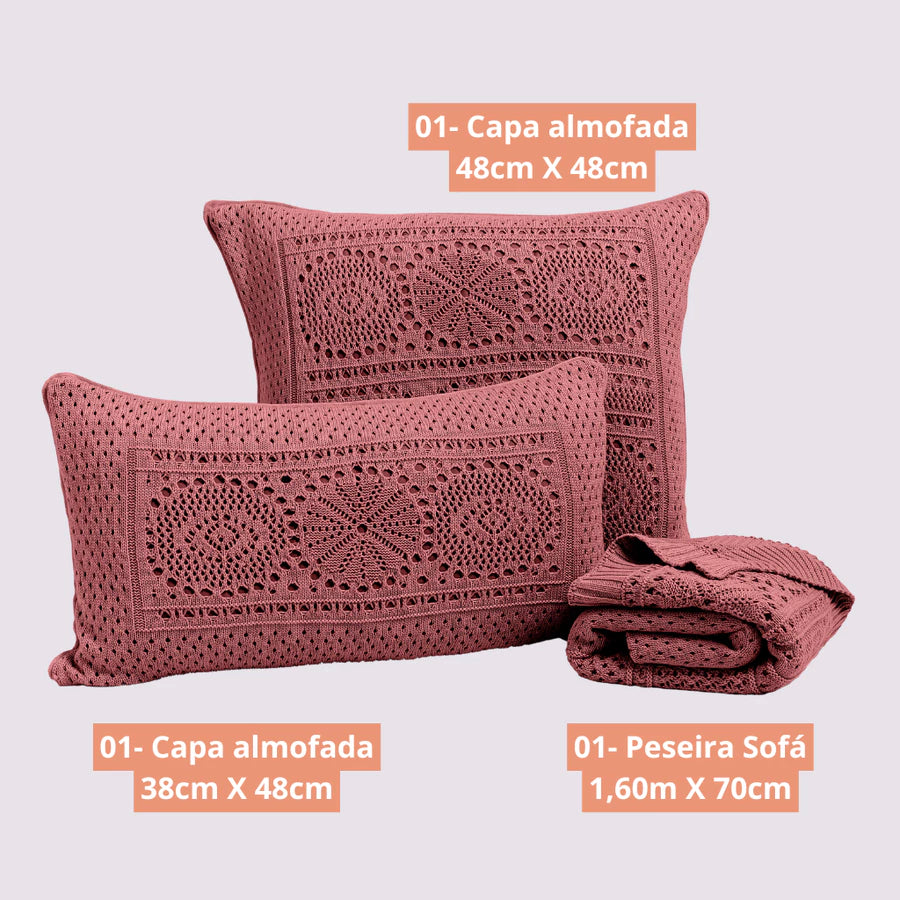 Kit Manta / Peseira Tricot Luxo 100% Algodão + 2 Capas de Almofadas - Luxo e Elegância