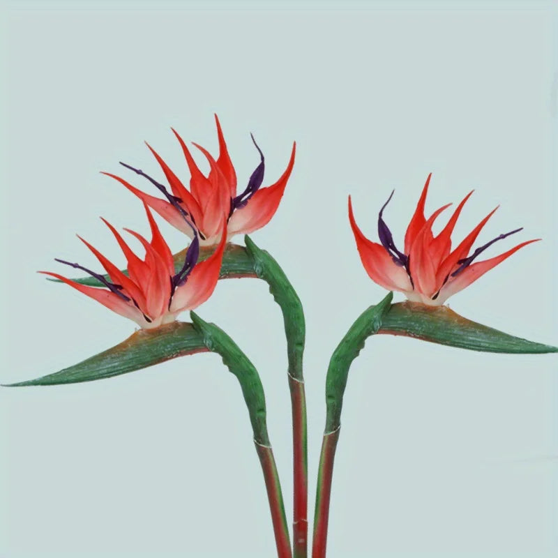 Artificial Bird of Paradise Flores, Strelitzia Borracha, Long Stem, adequado para DIY, Home Party, Decoração Tema, 24,5 polegadas, 3PCs