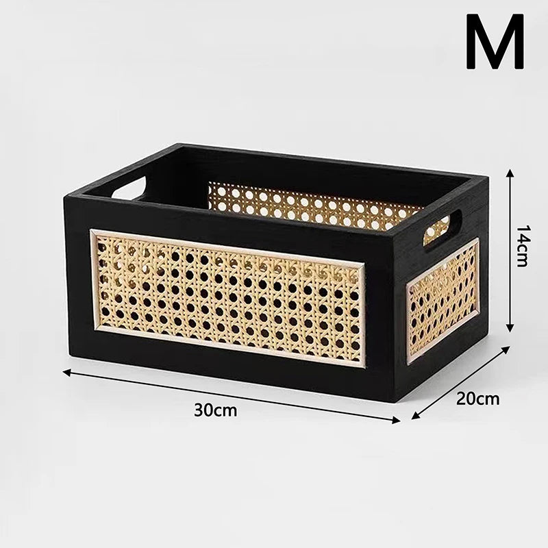 Caixa de Armazenamento de Madeira e em Rattan com Design Elegante e Sofisticado