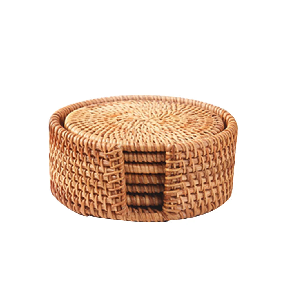 Conjunto de Porta-Copos de Rattan Elegante - 6 Peças
