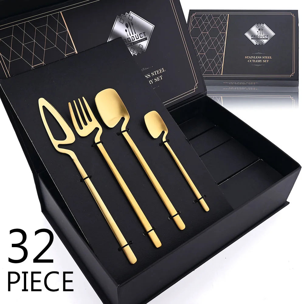 Preto Matte Talheres Set, 304 Louça de Aço Inoxidável, Faca, Garfo, Colher, Dinner Set, Bar Party, Louça de Cozinha, Presente, 32pcs
