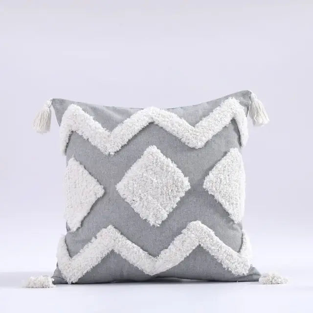 Capa de Almofada Boho Marrocos Tufted com Borlas