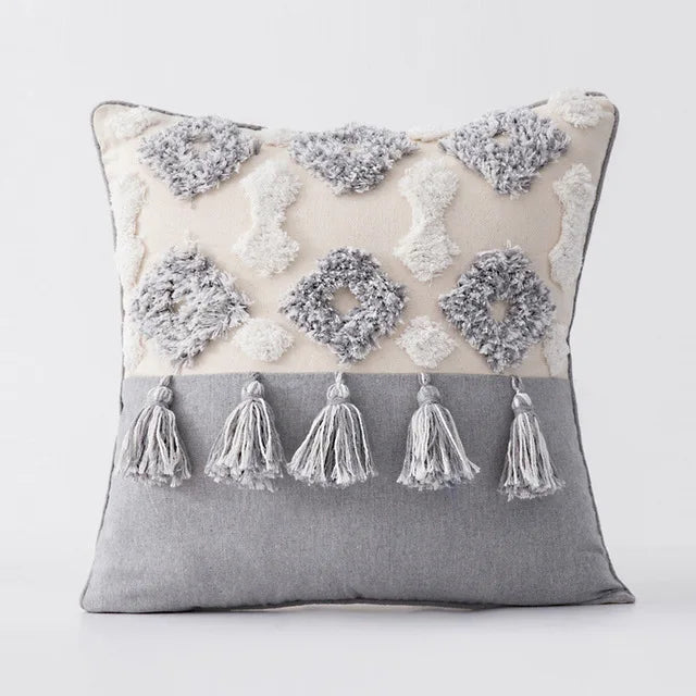 Capa de Almofada Boho Marrocos Tufted com Borlas