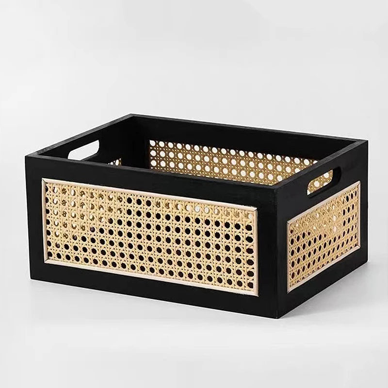 Caixa de Armazenamento de Madeira e em Rattan com Design Elegante e Sofisticado
