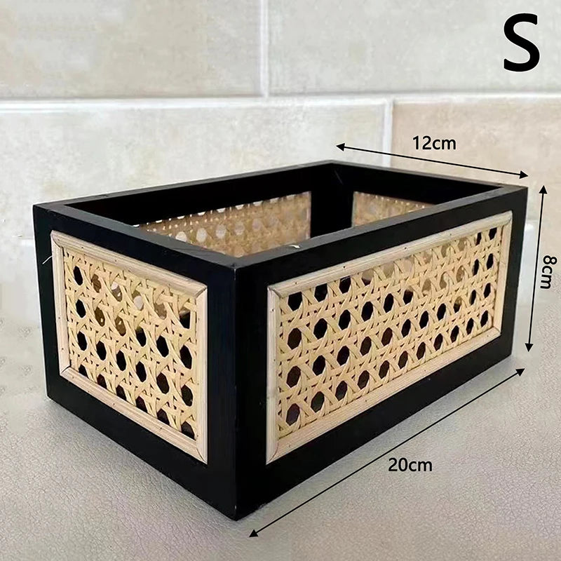 Caixa de Armazenamento de Madeira e em Rattan com Design Elegante e Sofisticado