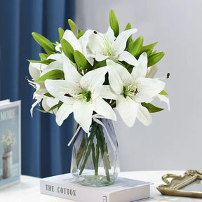 5 pçs 38cm lírio branco flores artificiais festa de casamento buquê de noiva planta falsa para sala estar casa garen decoração toque real