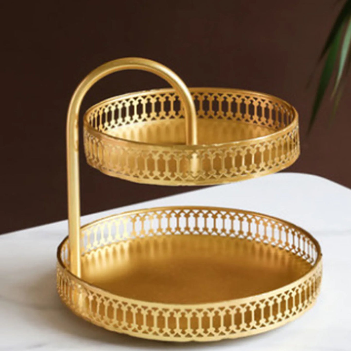 Bandeja Decorativa Dupla de Cobre Dourado para Sobremesas
