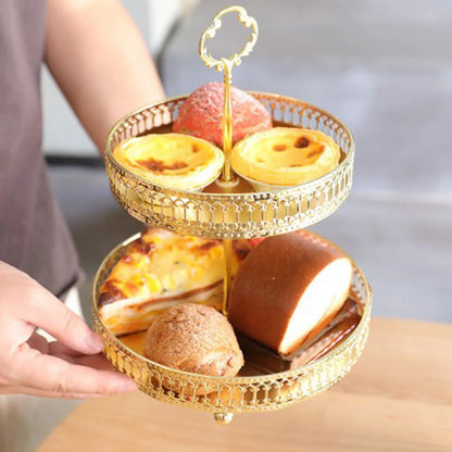 Bandeja Decorativa Dupla de Cobre Dourado para Sobremesas