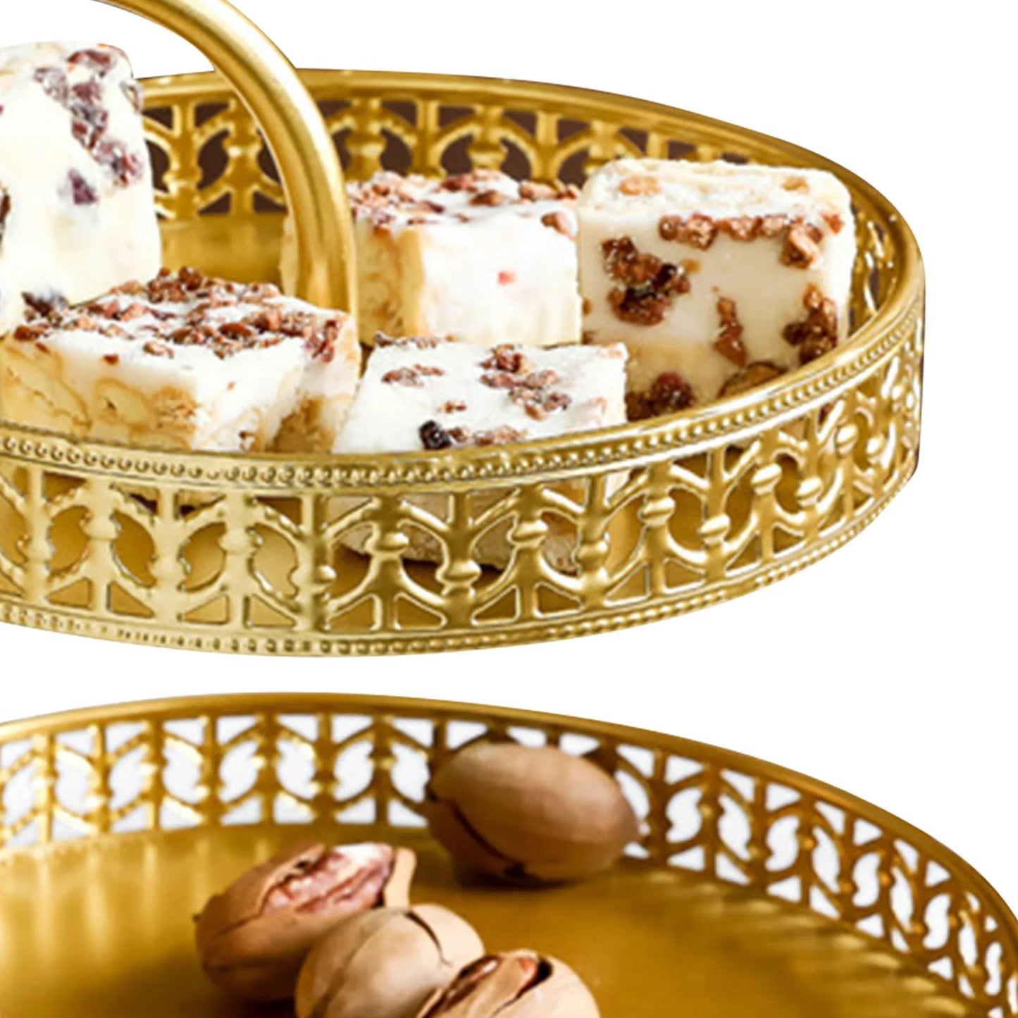 Bandeja Decorativa Dupla de Cobre Dourado para Sobremesas
