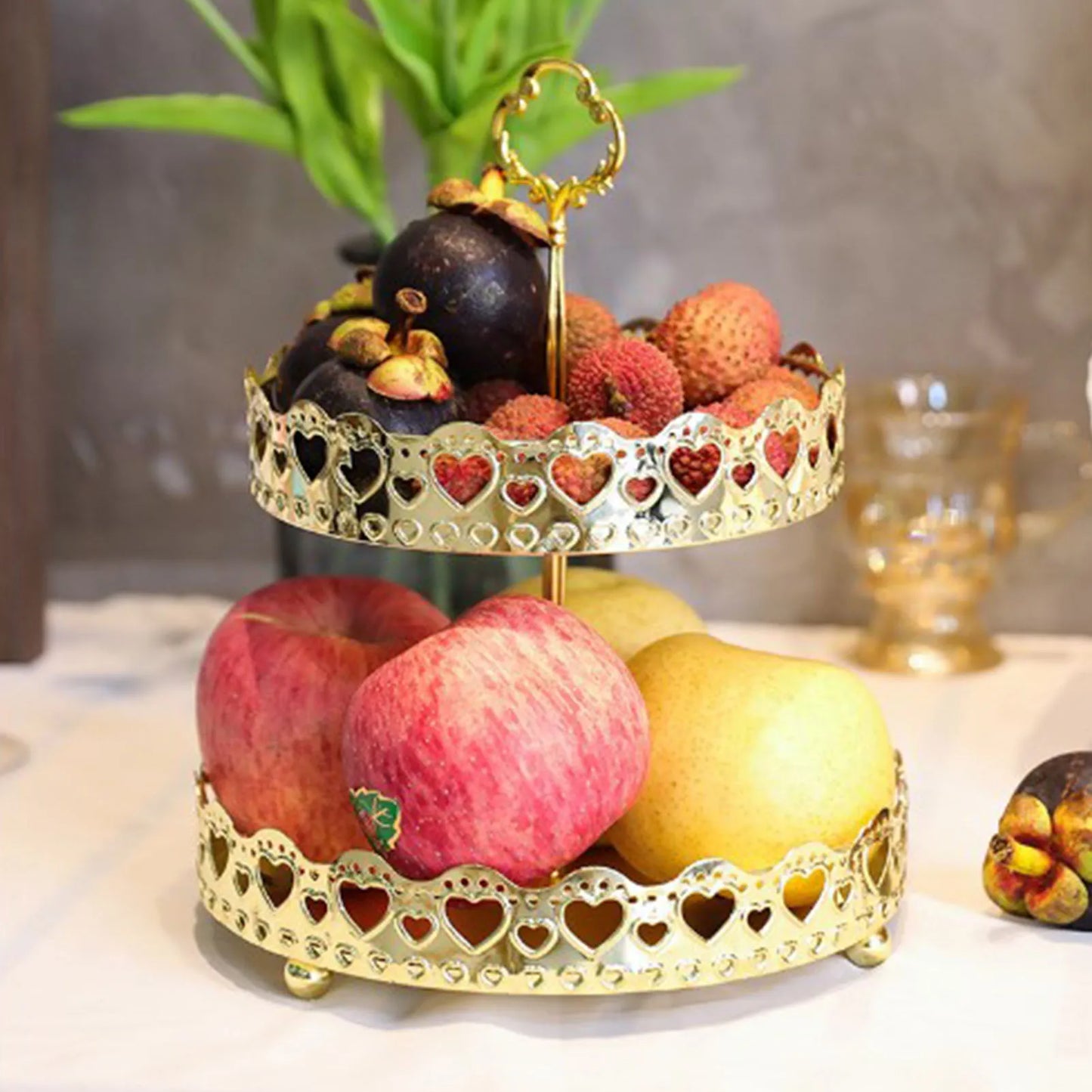 Bandeja Decorativa Dupla de Cobre Dourado para Sobremesas