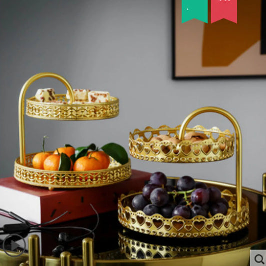 Bandeja Decorativa Dupla de Cobre Dourado para Sobremesas