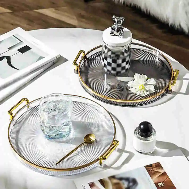 Bandeja luxuosa do armazenamento com punho dourado, agregado familiar, chá, sobremesa, fruto, sala de estar, cozinha, prato de jantar