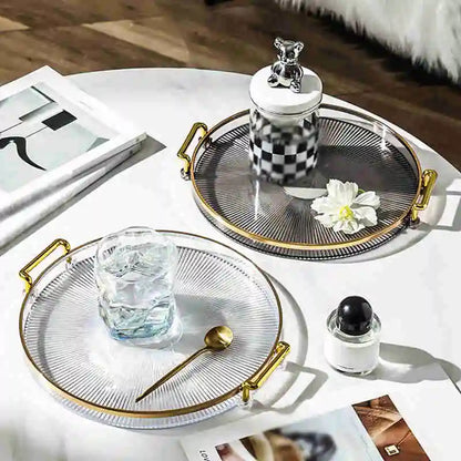 Bandeja luxuosa do armazenamento com punho dourado, agregado familiar, chá, sobremesa, fruto, sala de estar, cozinha, prato de jantar