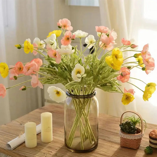 Bouquet De Flores De Papoula Artificiais, Flores De Seda Falsa, Decoração De Casa, Jardim, Casamento, Decoração Do Casamento, DIY Vaso Acessórios