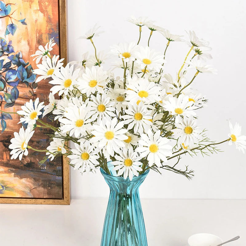 3/5/10 pçs artificial branco margarida buquê de flores diy vaso casa jardim sala estar decoração festa casamento seda falso flores