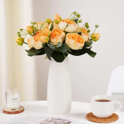 Buquê de Rosas e Peônias de Seda - Elegância Floral