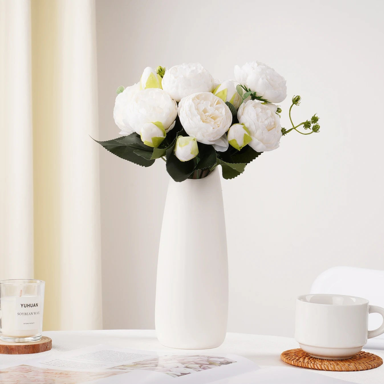 Buquê de Rosas e Peônias de Seda - Elegância Floral