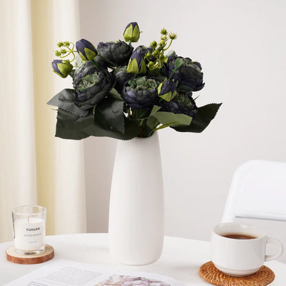 Buque de Rosas e Peonias de Seda Preto com Roxo