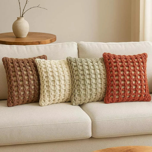 Capa de Almofada Boho em Corda Trançada - Charme Artesanal e Aconchego Natural