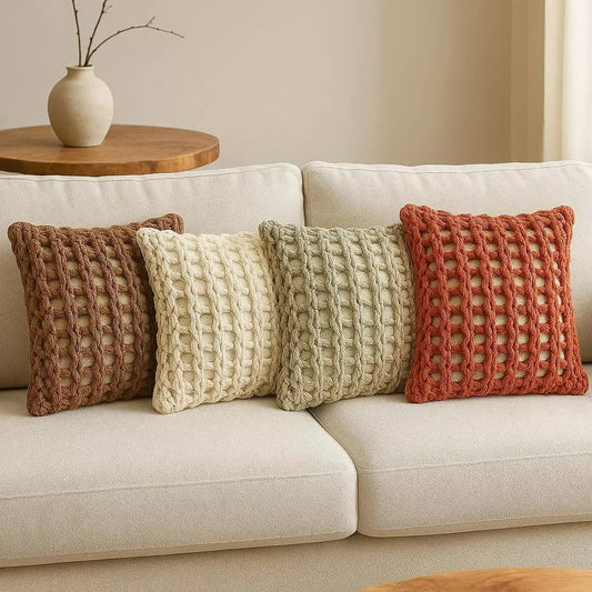 Capa de Almofada Boho em Corda Trançada - Charme Artesanal e Aconchego Natural