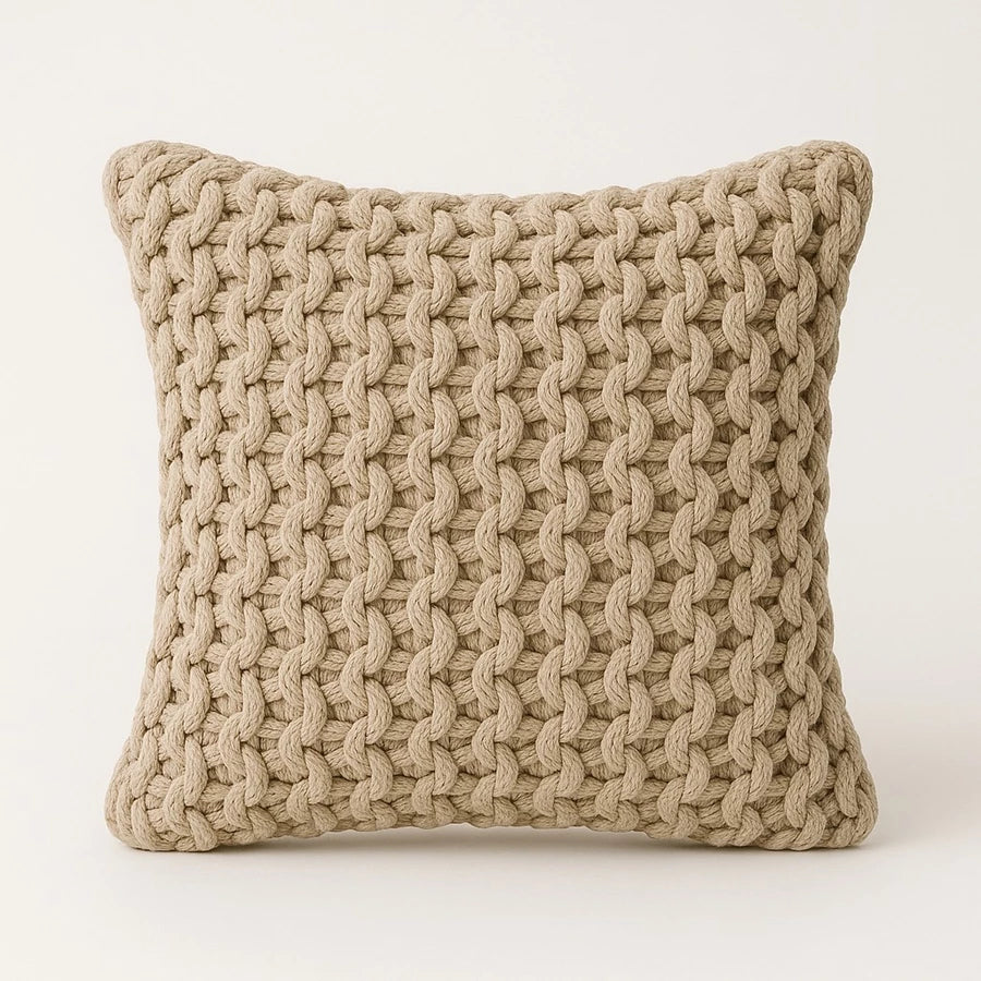 Capa de Almofada Boho em Corda Trançada - Charme Artesanal e Aconchego Natural
