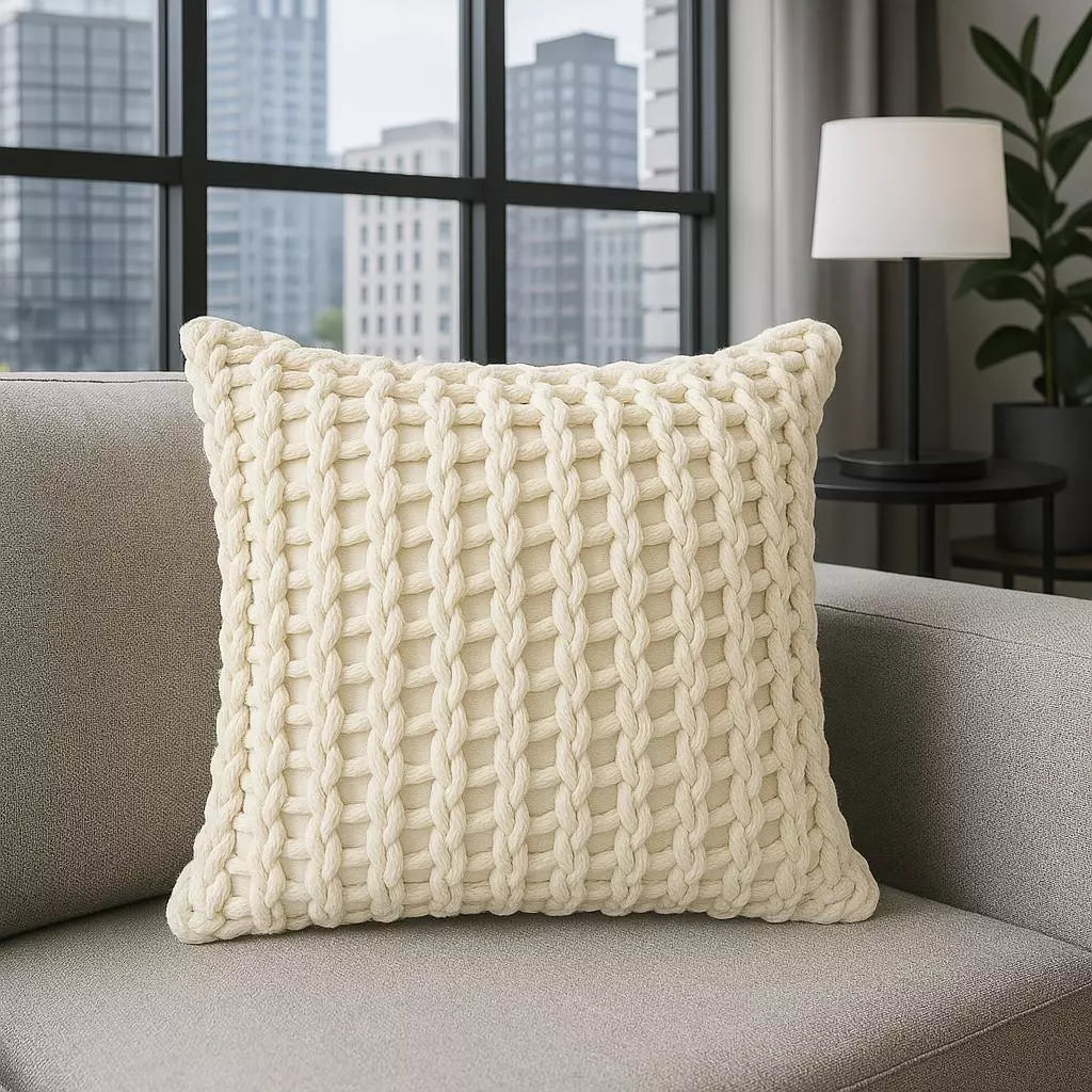 Capa de Almofada Boho em Corda Trançada - Charme Artesanal e Aconchego Natural