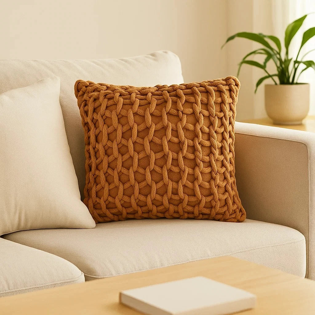 Capa de Almofada Boho em Corda Trançada - Charme Artesanal e Aconchego Natural