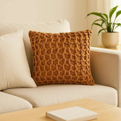 Capa de Almofada Boho em Corda Trançada - Charme Artesanal e Aconchego Natural