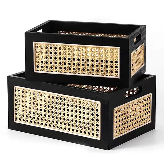 Caixa de Armazenamento de Madeira e em Rattan com Design Elegante e Sofisticado