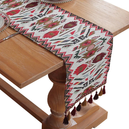 Caminho de Mesa Jacquard com Borlas - Elegância e Sofisticação