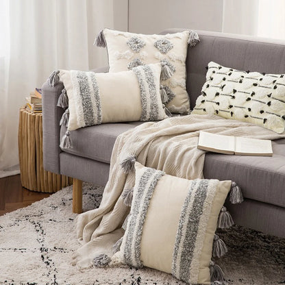 Capa de Almofada Boho Marrocos Tufted com Borlas