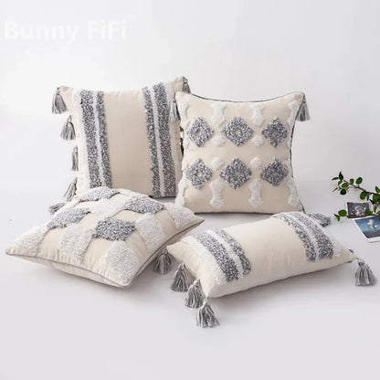 Capa de Almofada Boho Marrocos Tufted com Borlas