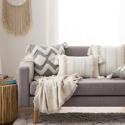 Capa de Almofada Boho Marrocos Tufted com Borlas