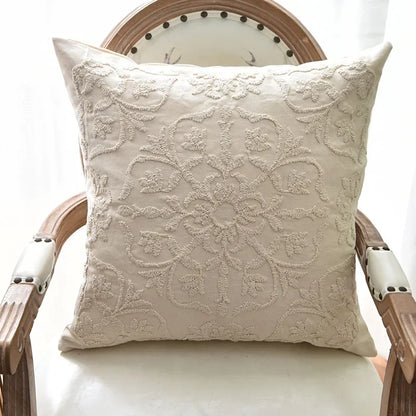 Capa de Almofada Bordada em Algodão e Linho