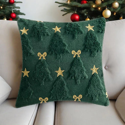 Capa de Almofada Natalinas Luxo com Bordado Estrela e Laço