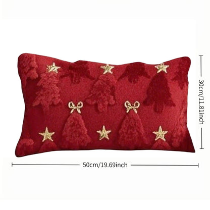 Capa de Almofada Natalinas Luxo com Bordado Estrela e Laço