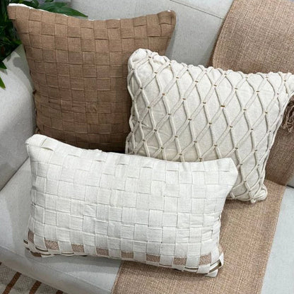 Capa de Almofadas em Macramê Caramelo - Kit em Algodão Artesanal Estilo Boho