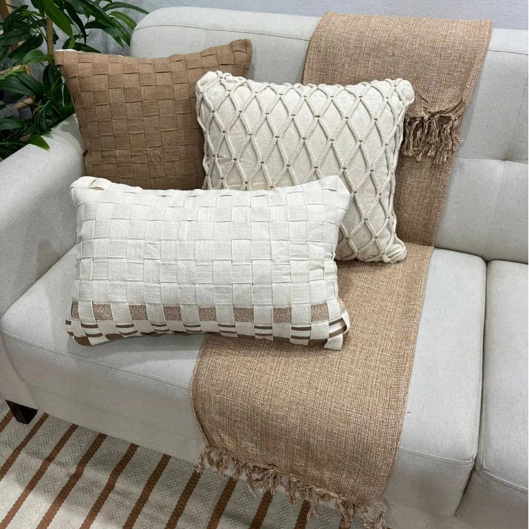 Capa de Almofadas em Macramê Caramelo - Kit em Algodão Artesanal Estilo Boho
