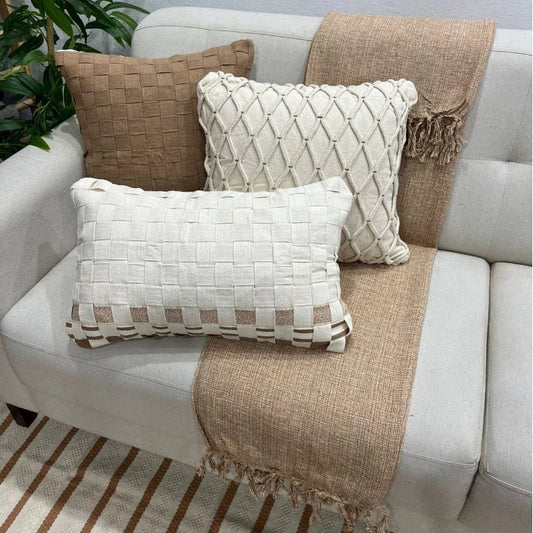 Capa de Almofadas em Macramê Caramelo - Kit em Algodão Artesanal Estilo Boho